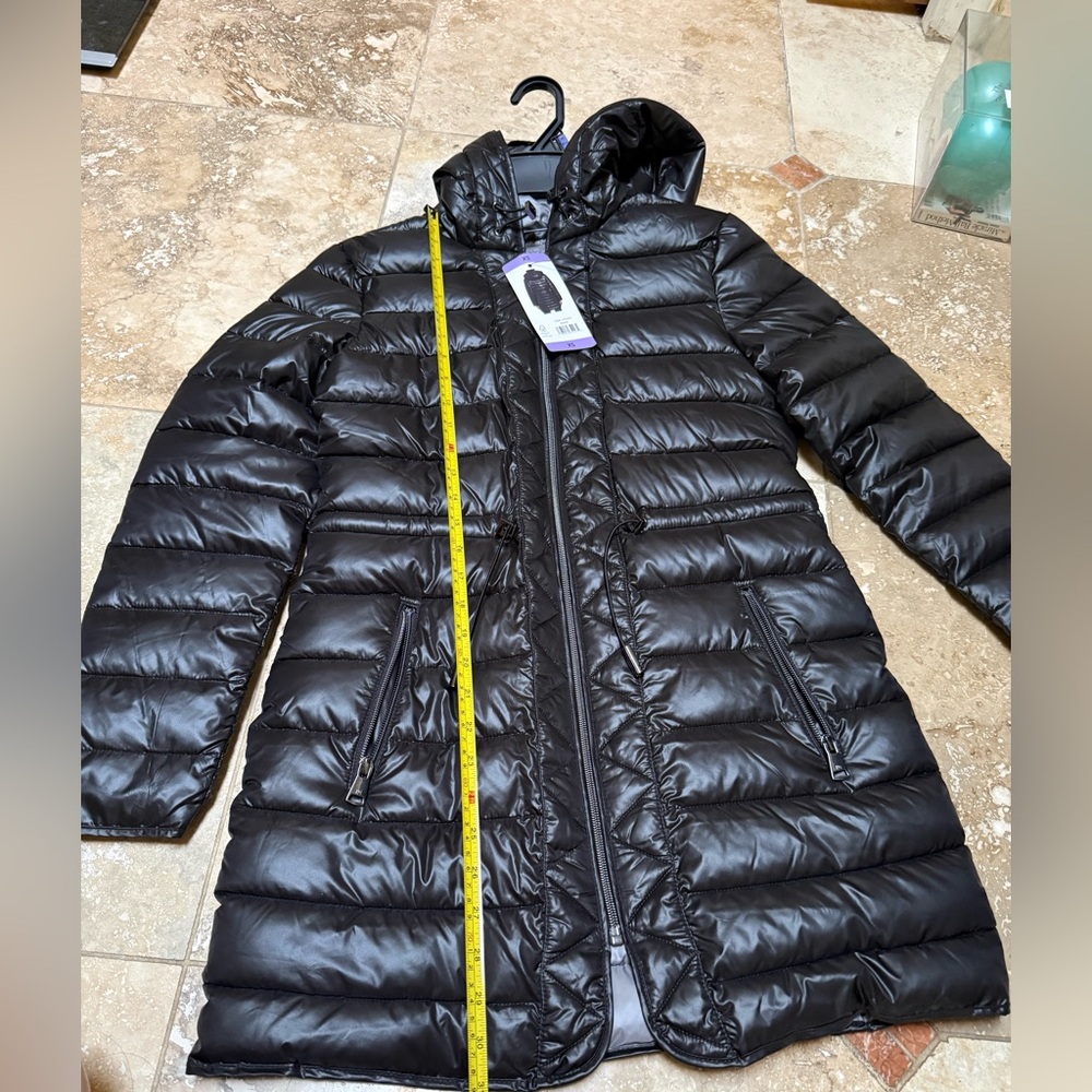 Kenneth Cole Shiny Black Hooded Puffer jacket